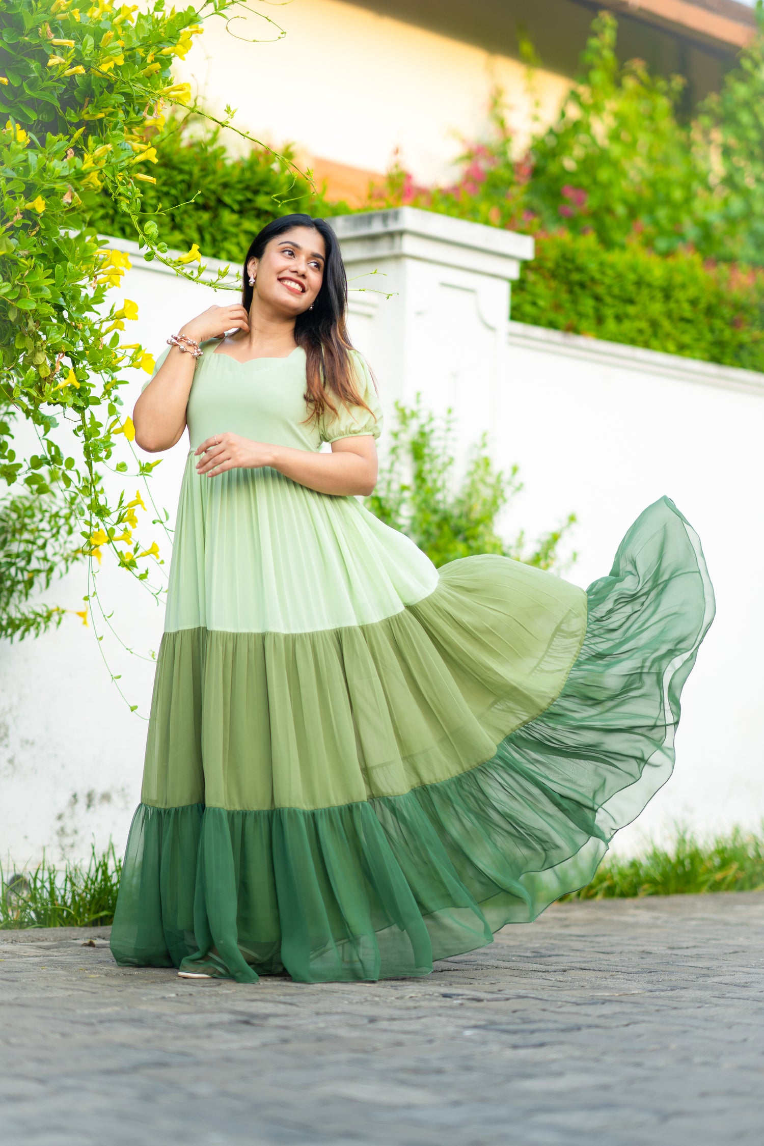 Trendy Wedding Wear Green Colour Semi stitched Anarkali Dress - Zakarto